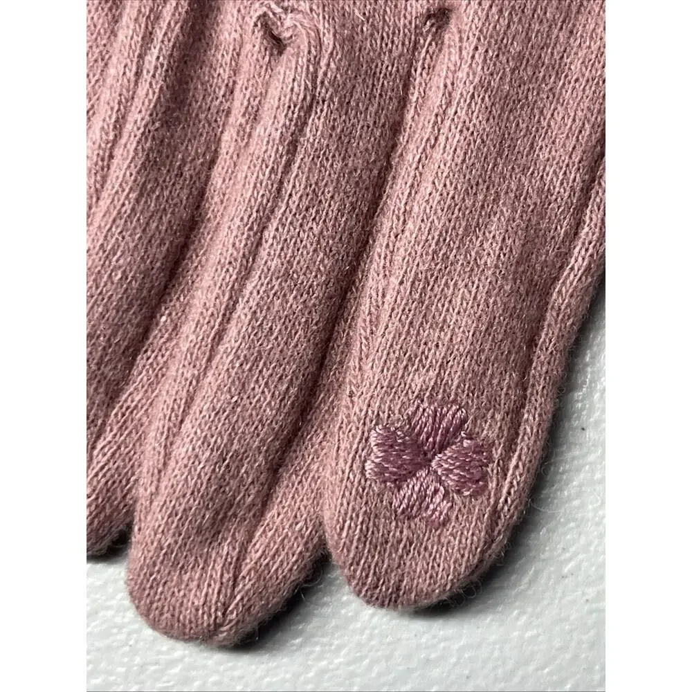 Kate Spade Half Bow Wool Knit Gloves Womens Small Pink Black Lightweight Logo